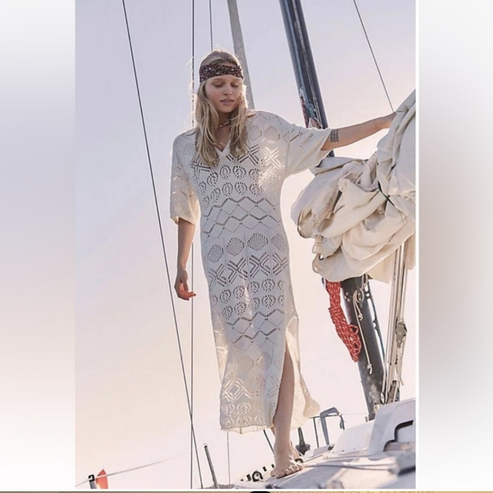 Free People Cream Crochet Maxi Dress